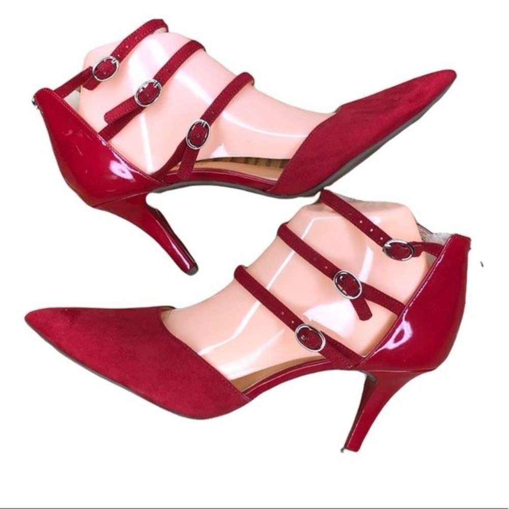 Red Strappy‎ pointed toe heeled Mary Janes size 8.5